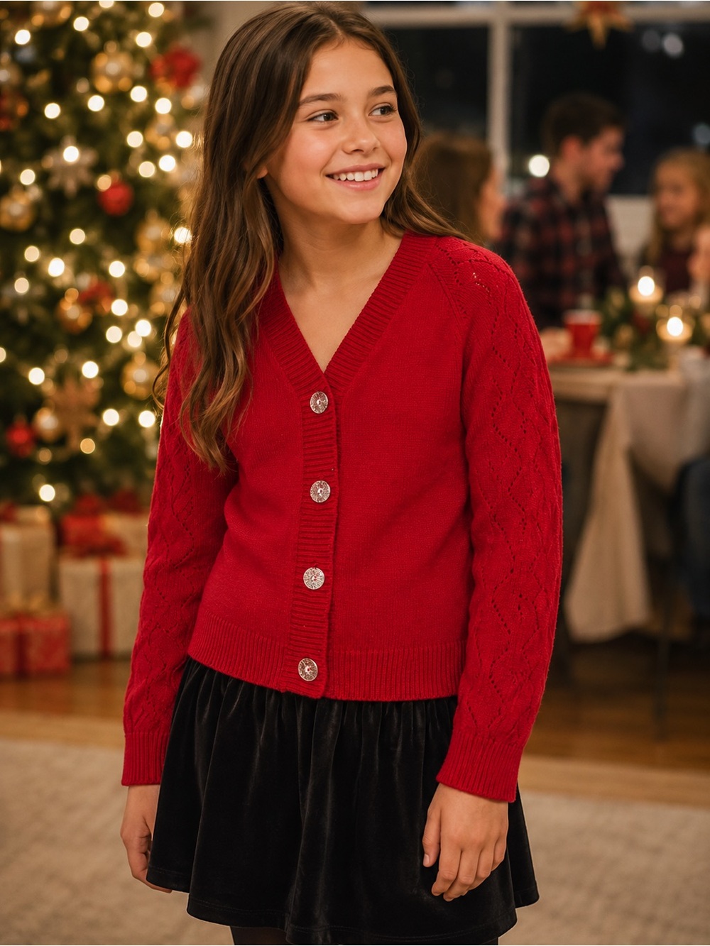 Cat & Jack Red V-Neck Button Front Cardigan Sweater